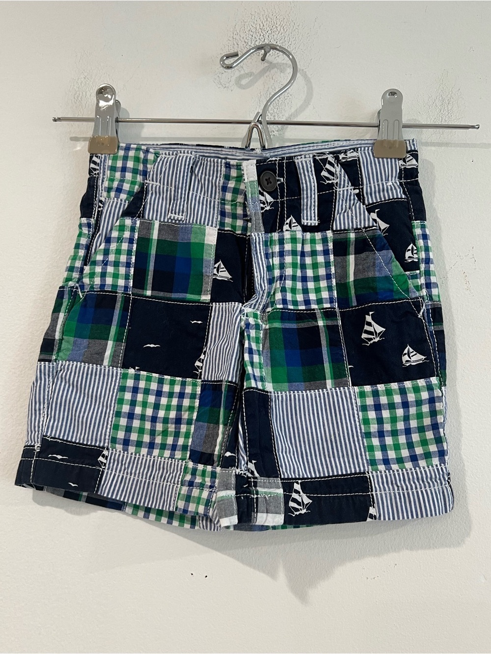 Gymboree Patchwork Plaid Shorts - Navy, Green & White